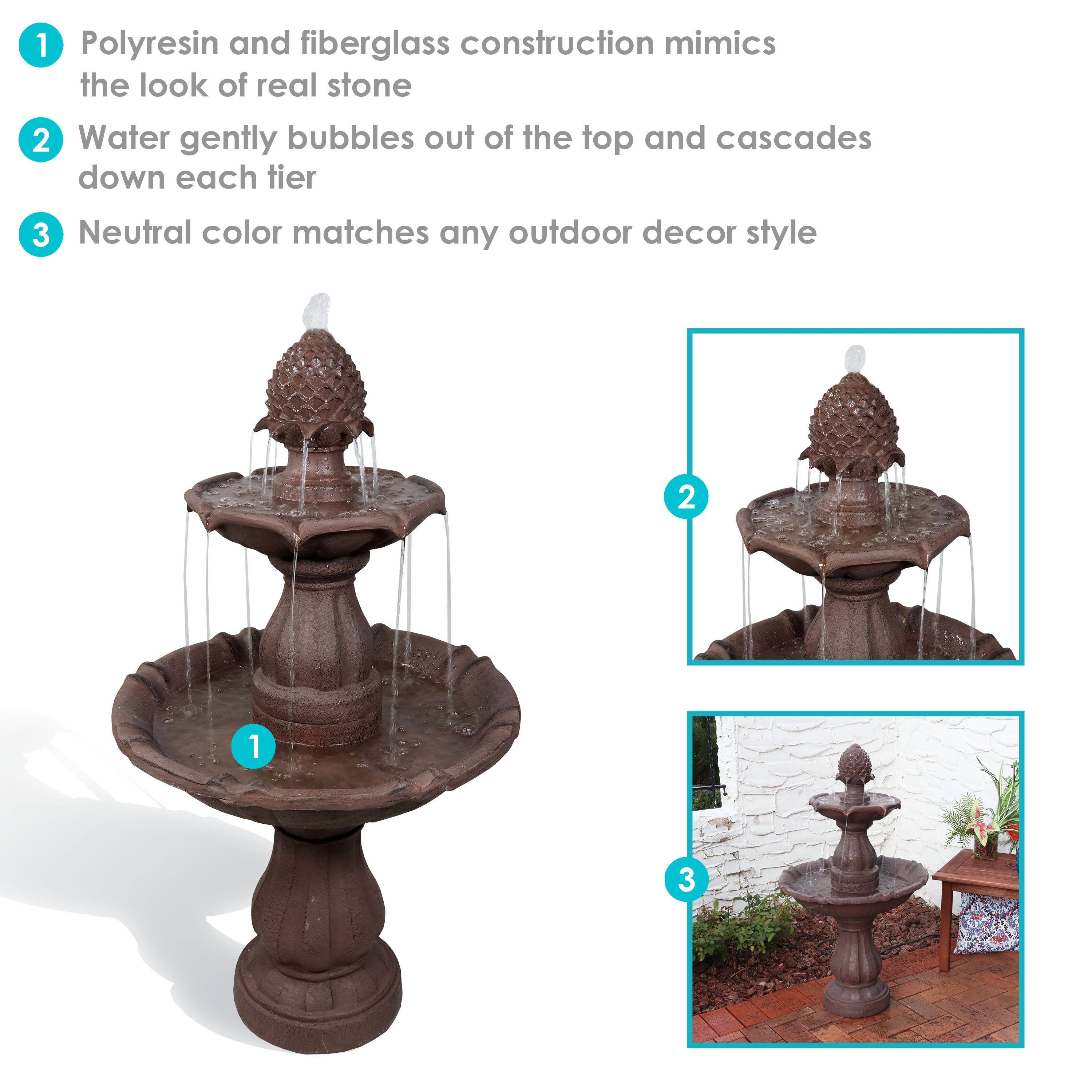 Sunnydaze 2-Tier Curved Plinth Outdoor Water Fountain, 38 Inch Tall ...