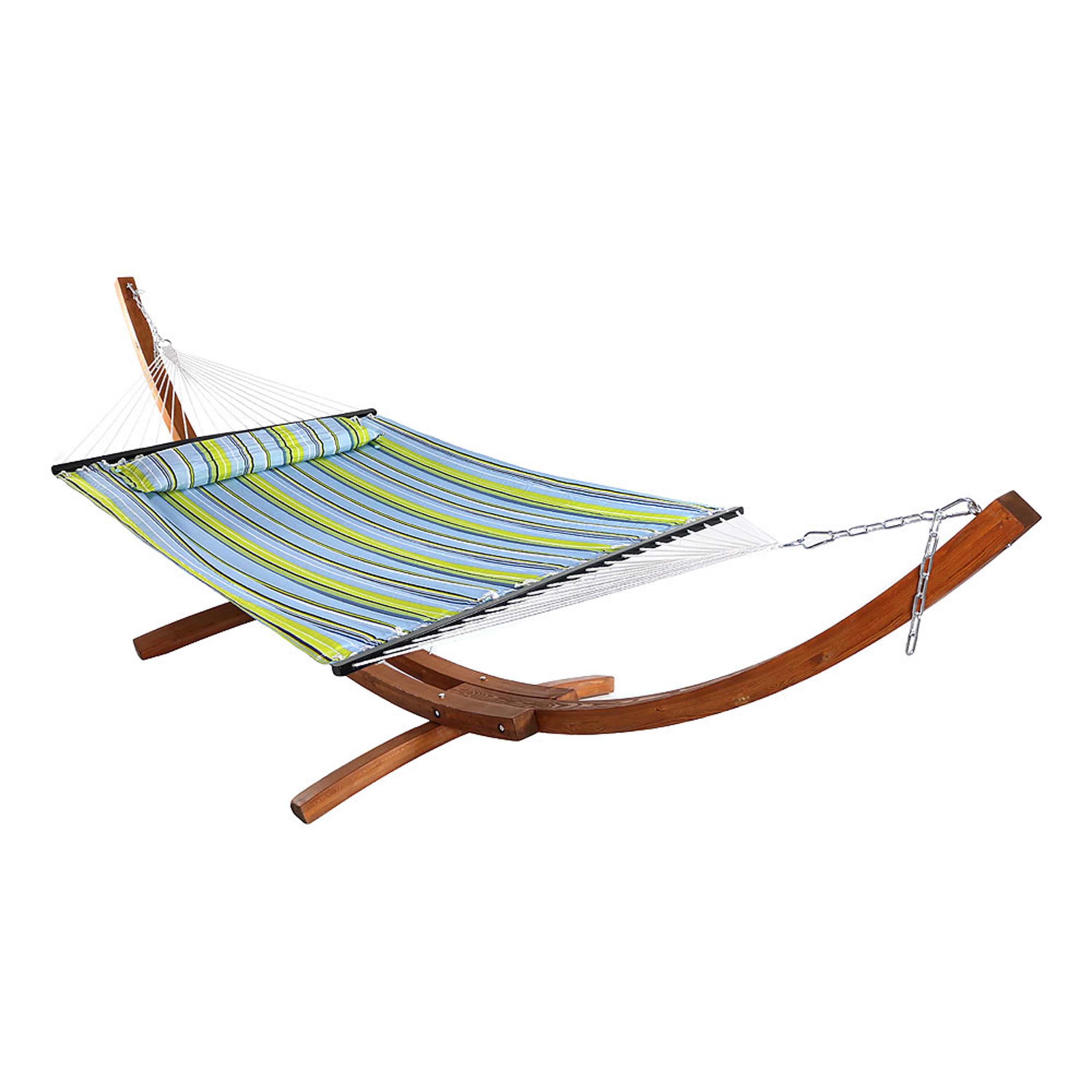 Sunnydaze Quilted Double Fabric 2-Person Hammock with Curved Arc Wood Stand, 400 Pound Capacity - Serenity Health  Home Decor product image