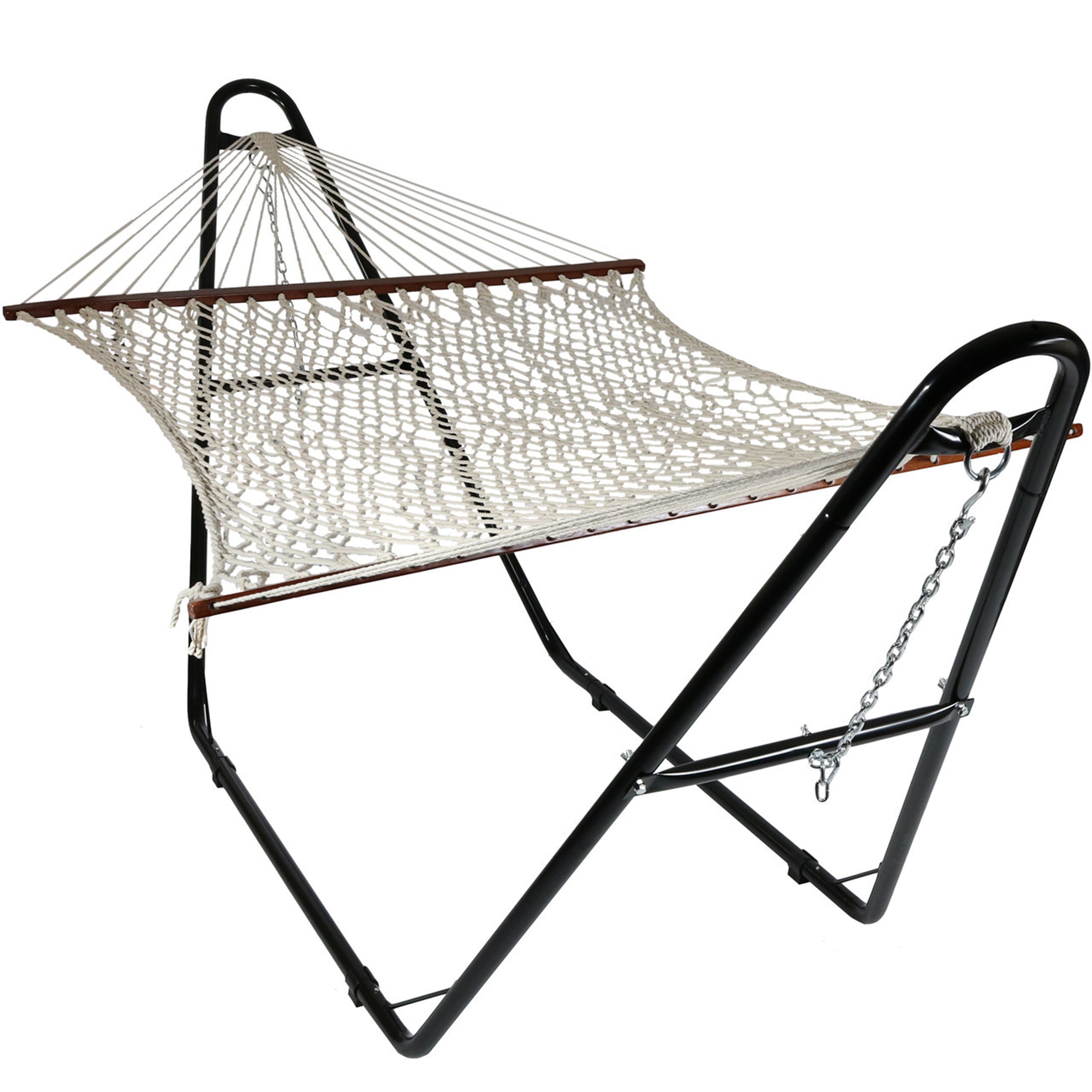 Sunnydaze Cotton Double Wide 2-Person Rope Hammock with Spreader Bars and Multi-Use Steel Stand - Serenity Health  Home Decor product image