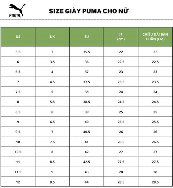 Bảng size giày Puma cho nữ