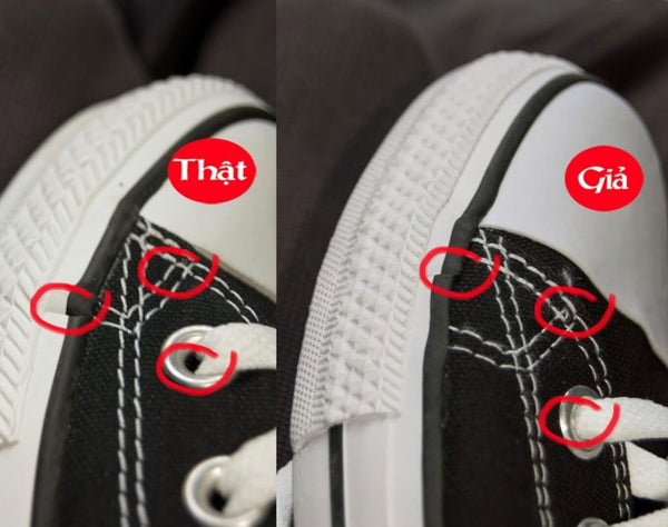 Sneaker hàng thật thường các đường may liền mạch và đồng nhất thành một khối