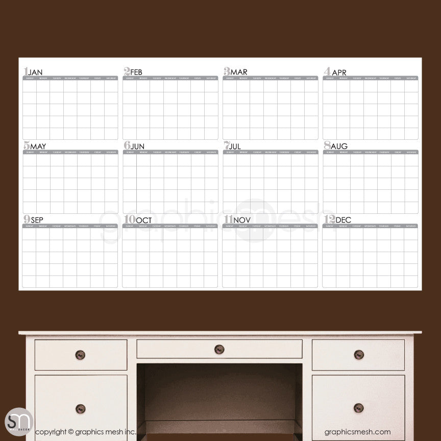 Download YEARLY BLANK CALENDAR - Jan thru Dec - DRY ERASE | GraphicsMesh