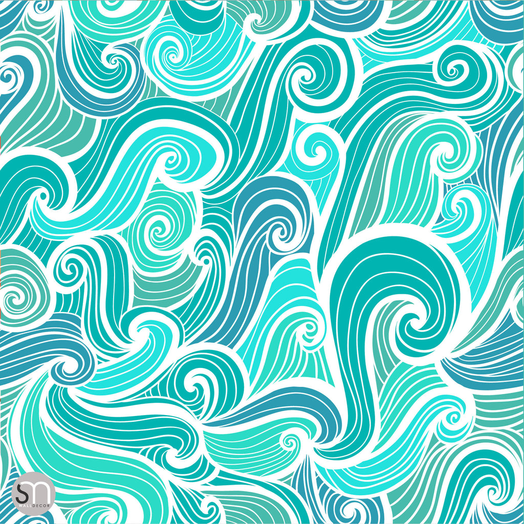 AQUA ABSTRACT WAVES - Peel & Stick Wallpaper | GraphicsMesh