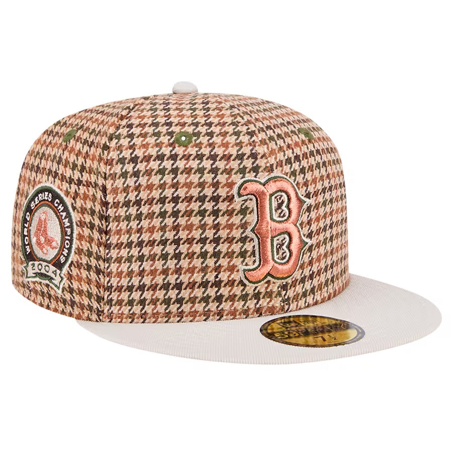 59Fifty Boston Red Sox Houndstooth 2004 World Series Fitted Hat - Gray UV