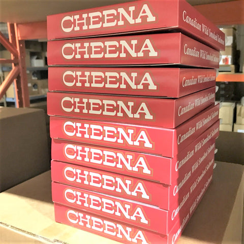 stack of cheena salmon boxes