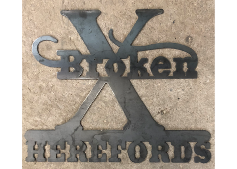 unique shaped ranch custom metal sign for broken x herefords cattle