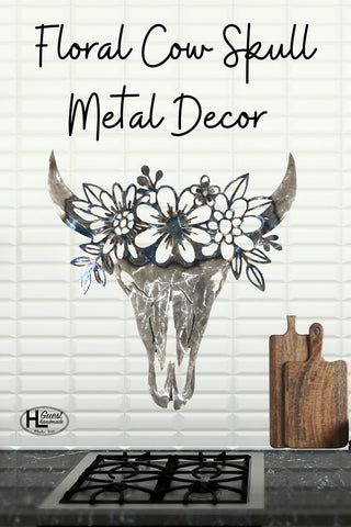Metal Floral Cow Skull Decor