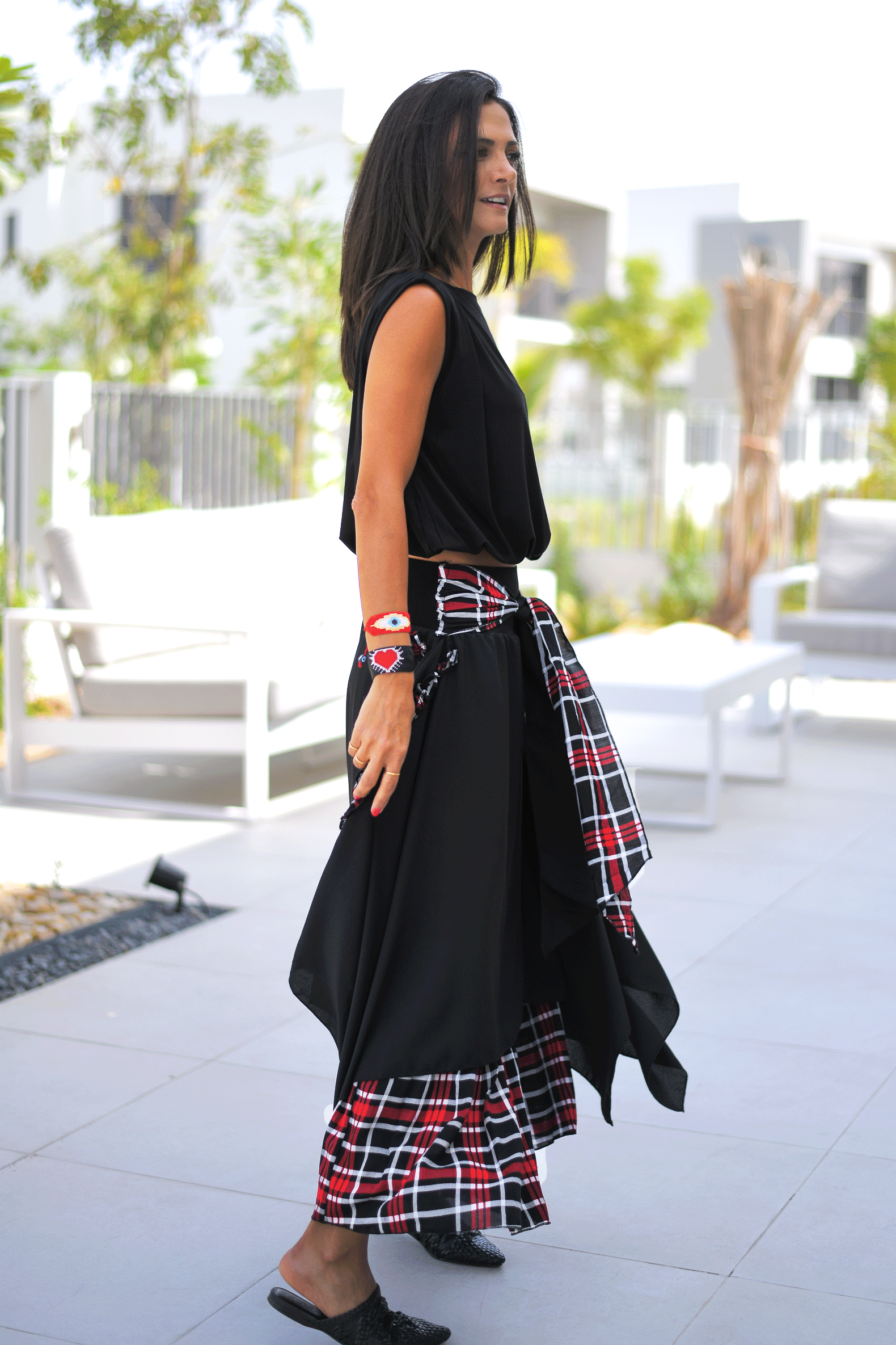 layered skirt red