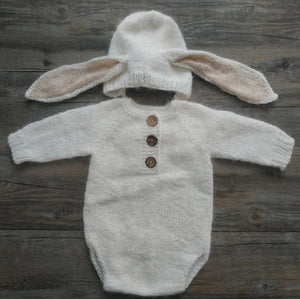 Baby Photography Mohair Set, Fuzzy Bunny Romper and Hat, 2 Pcs Set