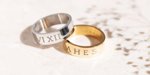 Engraved roman numeral date ring