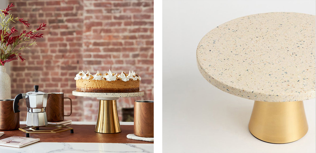 Shop the Light Yellow Terrazzo Cake Stand with Gold Metal Base