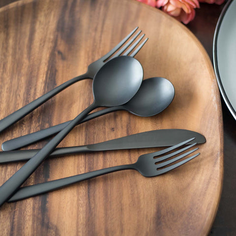 Matte Black Flatware Set  Eloquence Black Satin 20-Piece Set – Cambridge  Silversmiths®