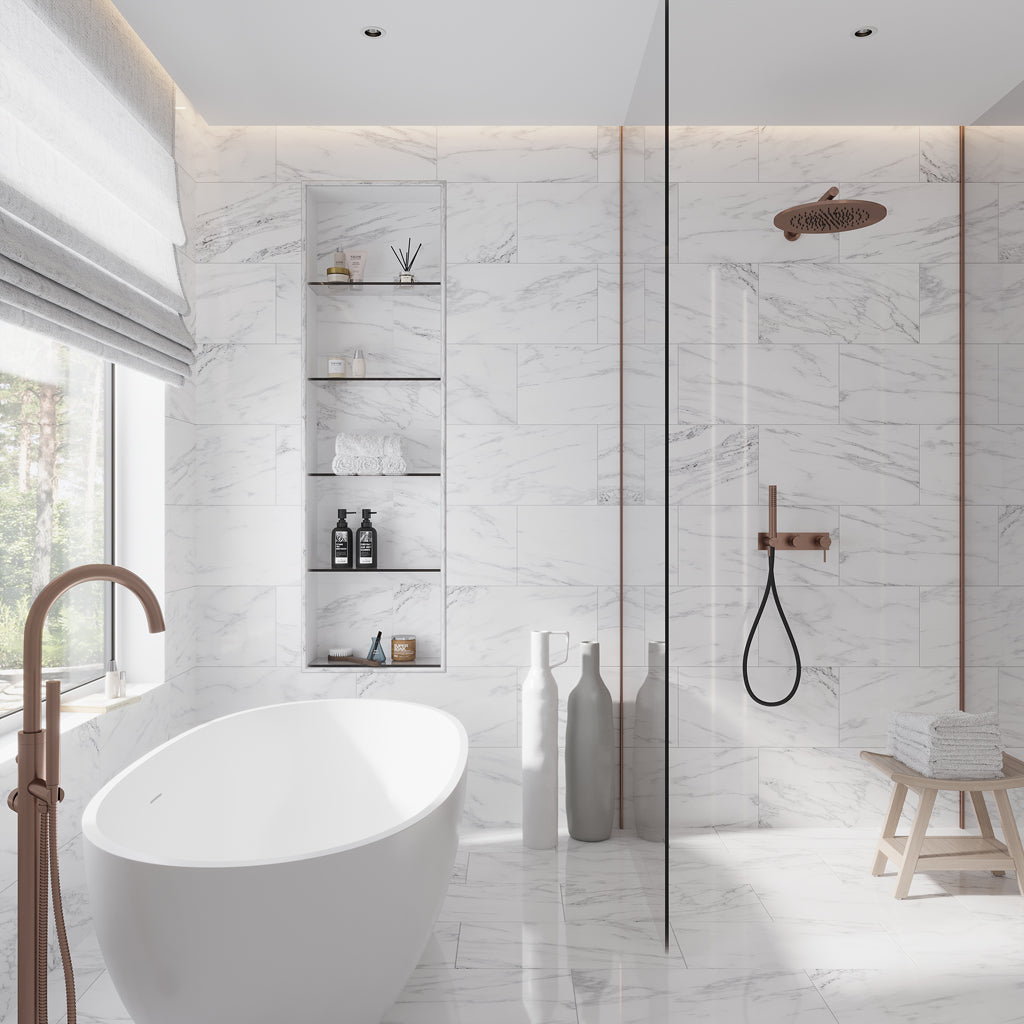White 12x24 Polished Field Bianco Carrara Marble Tile (5 pack, 10 sq ft/case)