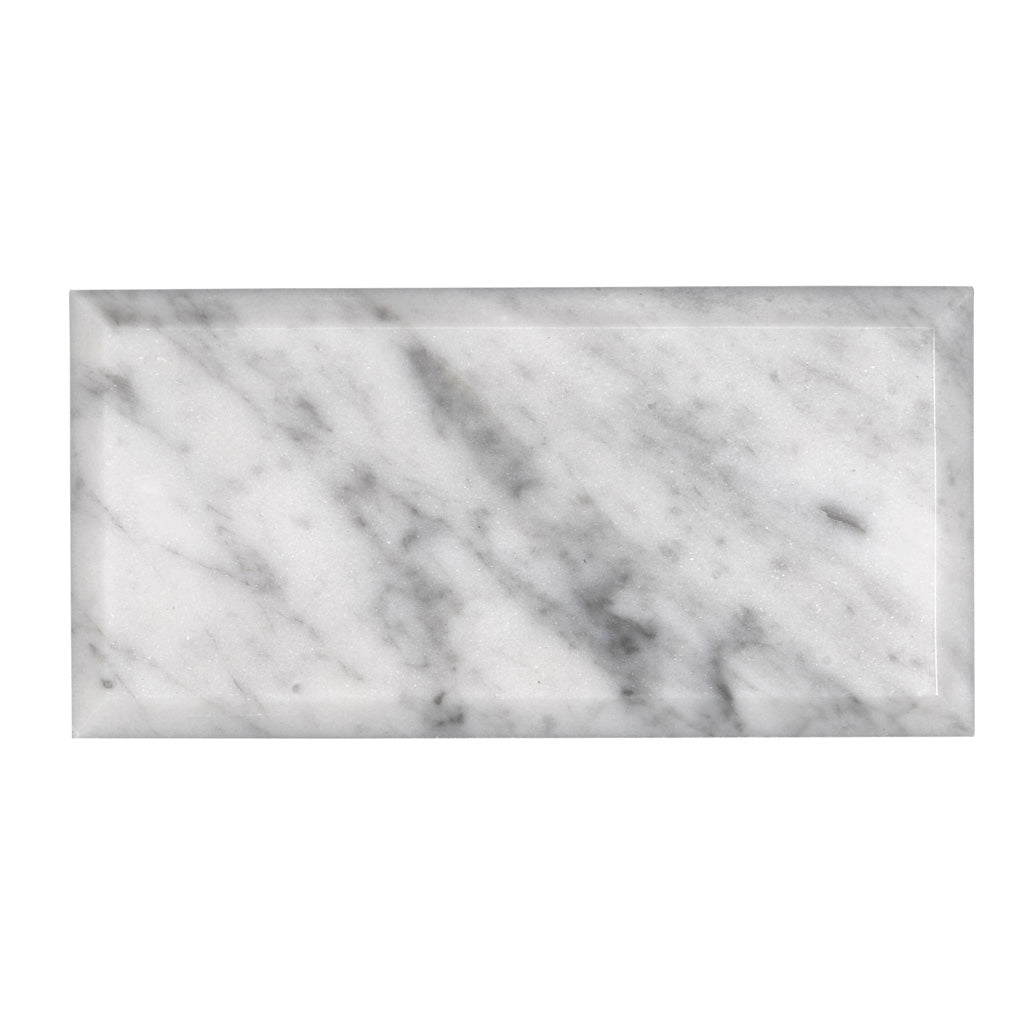 White 3x6 Polished Beveled Subway Bianco Carrara Marble Tile (40 pack, 5 sq ft/case)