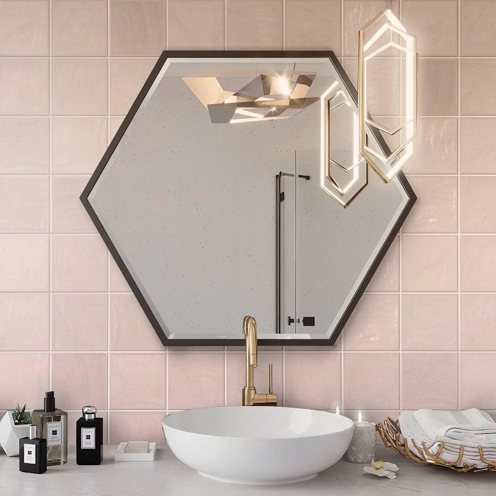 Soft Pink 5.2 in. x 5.2 in. Polished Ceramic Subway Tile