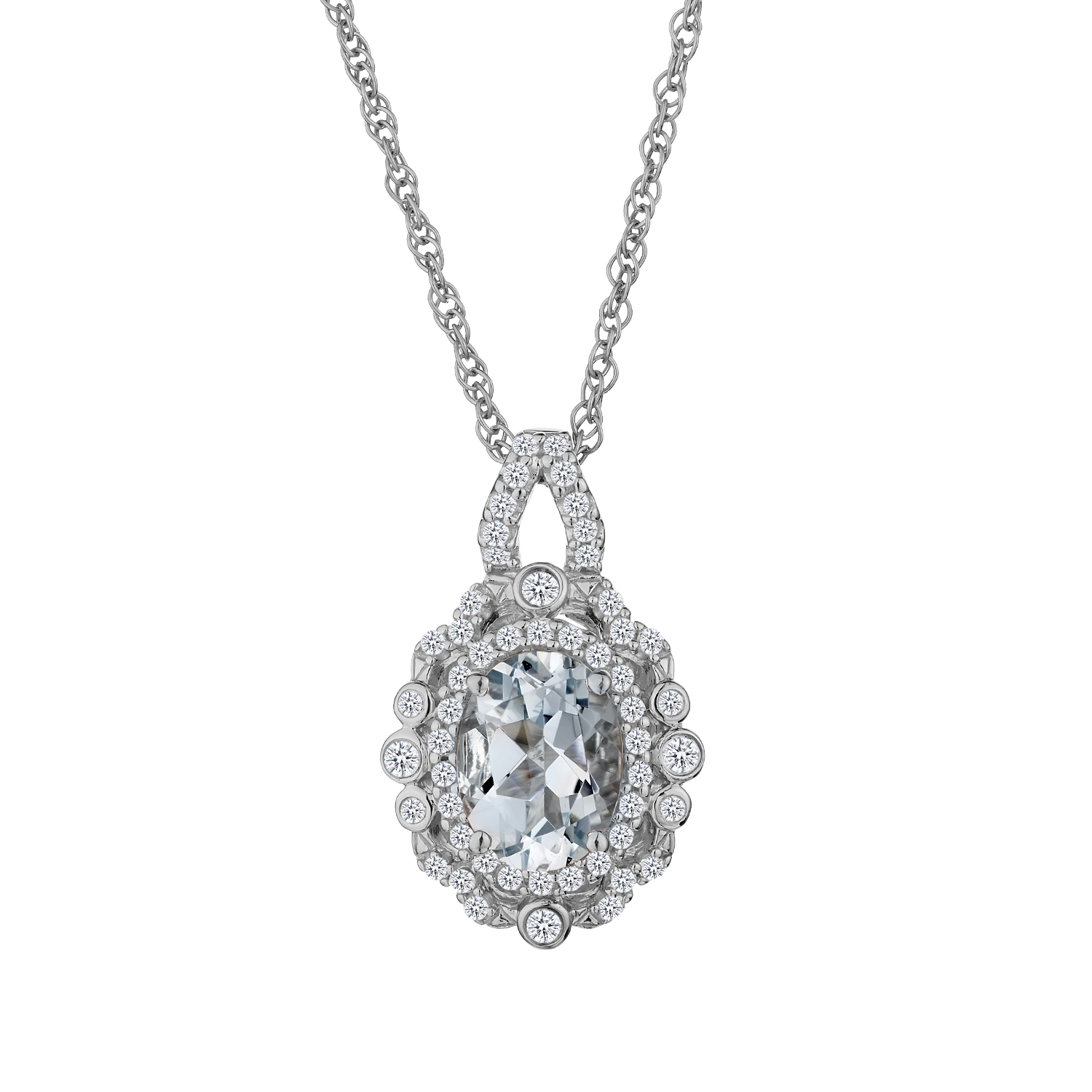 Gallery Gems Aquamarine Snowflake Necklace in Rhodium over Sterling Silver  1ctw