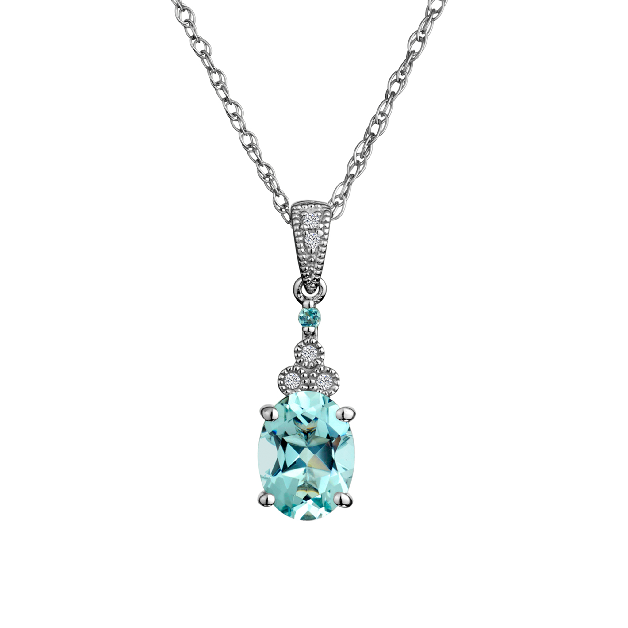 Gallery Gems Aquamarine Snowflake Necklace in Rhodium over Sterling Silver  1ctw