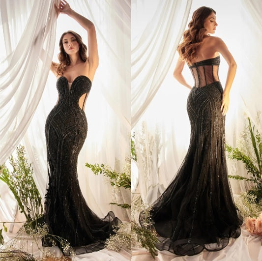 Crystal Studded Lace Gown
