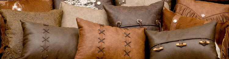 Set of 2 Wooded River Lodge Cabin Faux Leather 16 Throw Pillows Rustic  decor