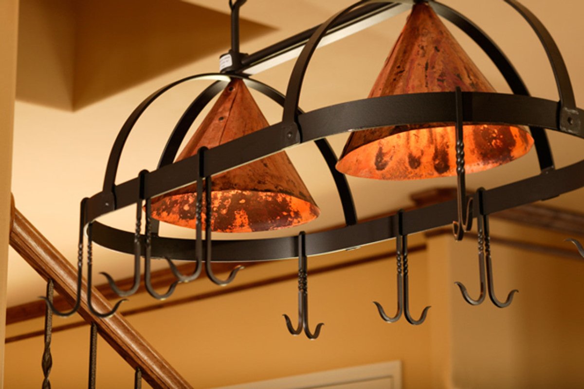 Pot Rack Hand Forged Wrought Iron Blacksmith Hammered Rivets