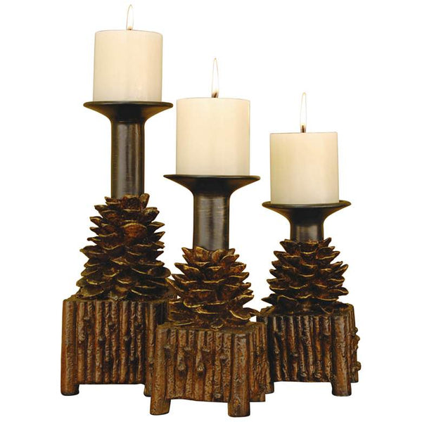 Rustic Cast Iron Pinecone Taper Holder Set