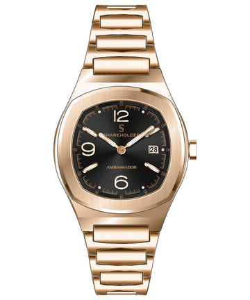 Ambassador Watch : Rose Gold | Black Face | Steel Band AM168SS – Meister  Watches
