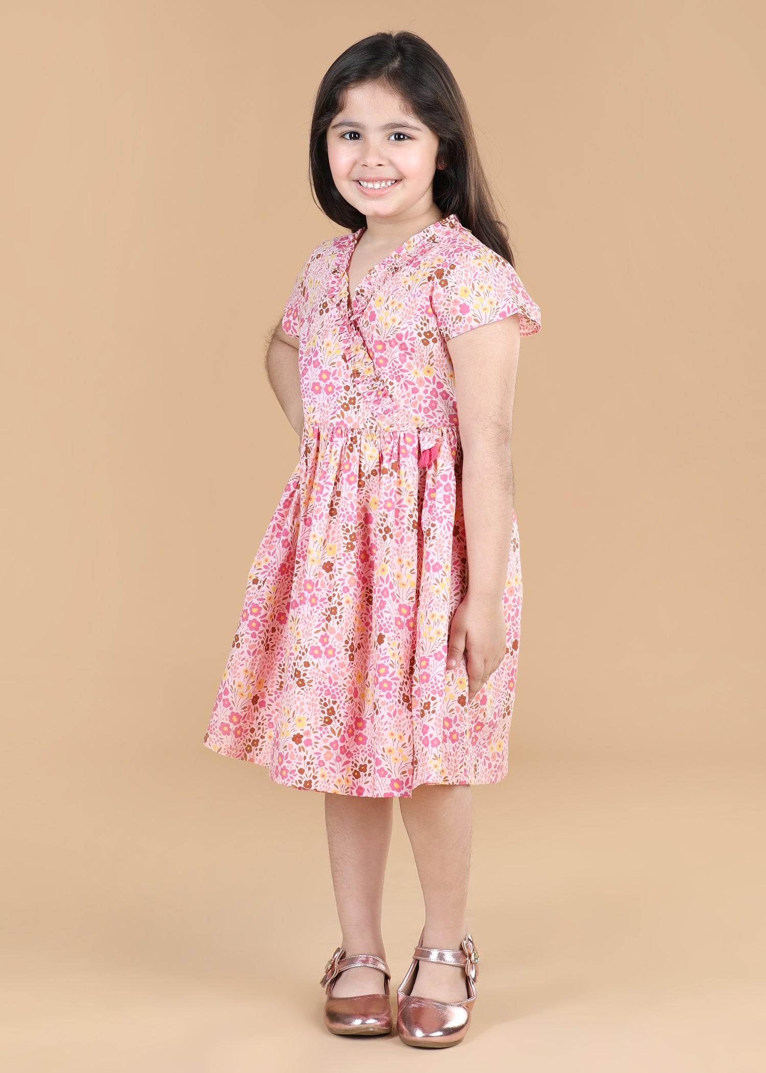 Flower Bed Pink Cotton Sanya Dress Girls (6 Months- 9 Yrs)