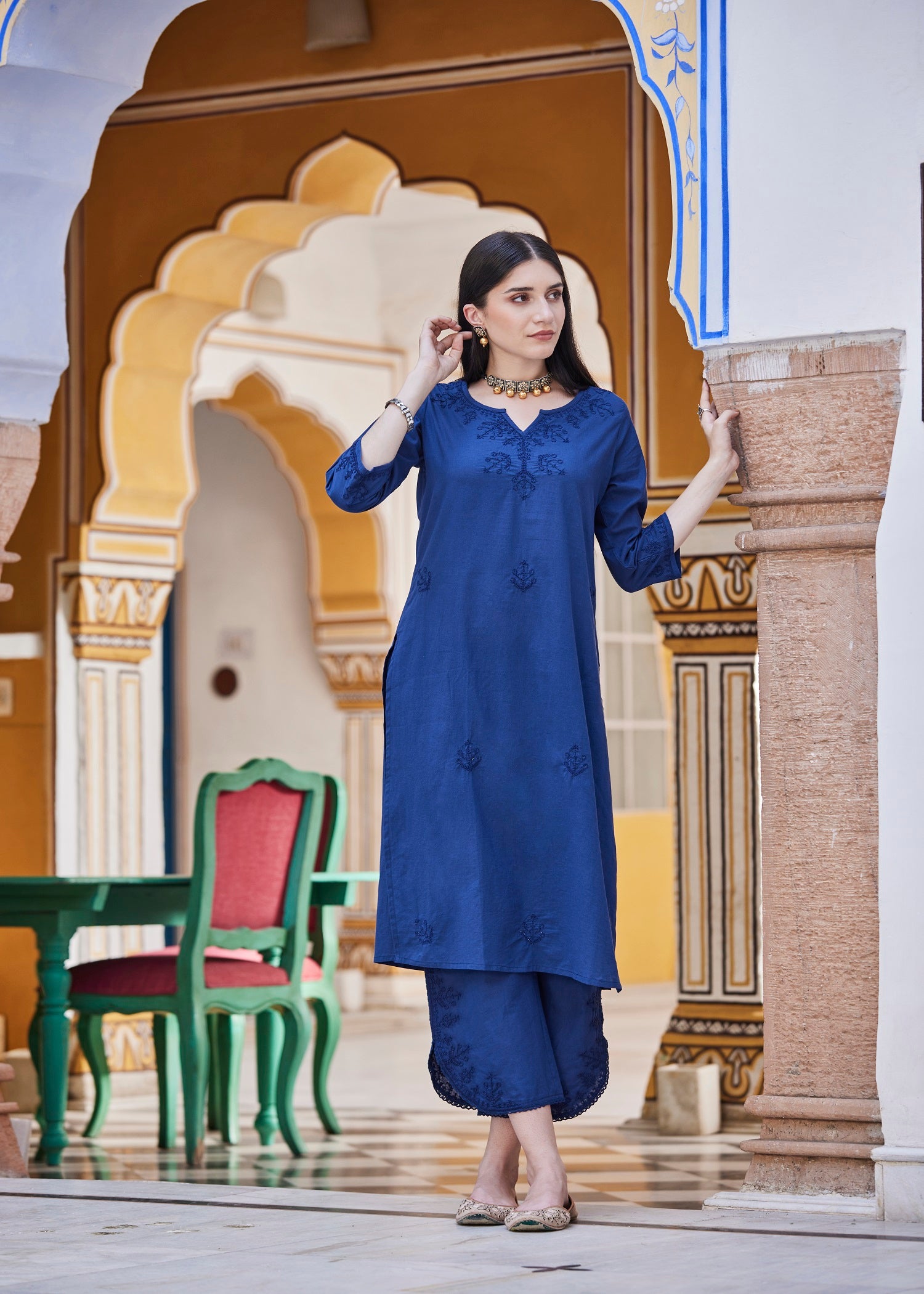 Regular Blue Women Cotton Kurta