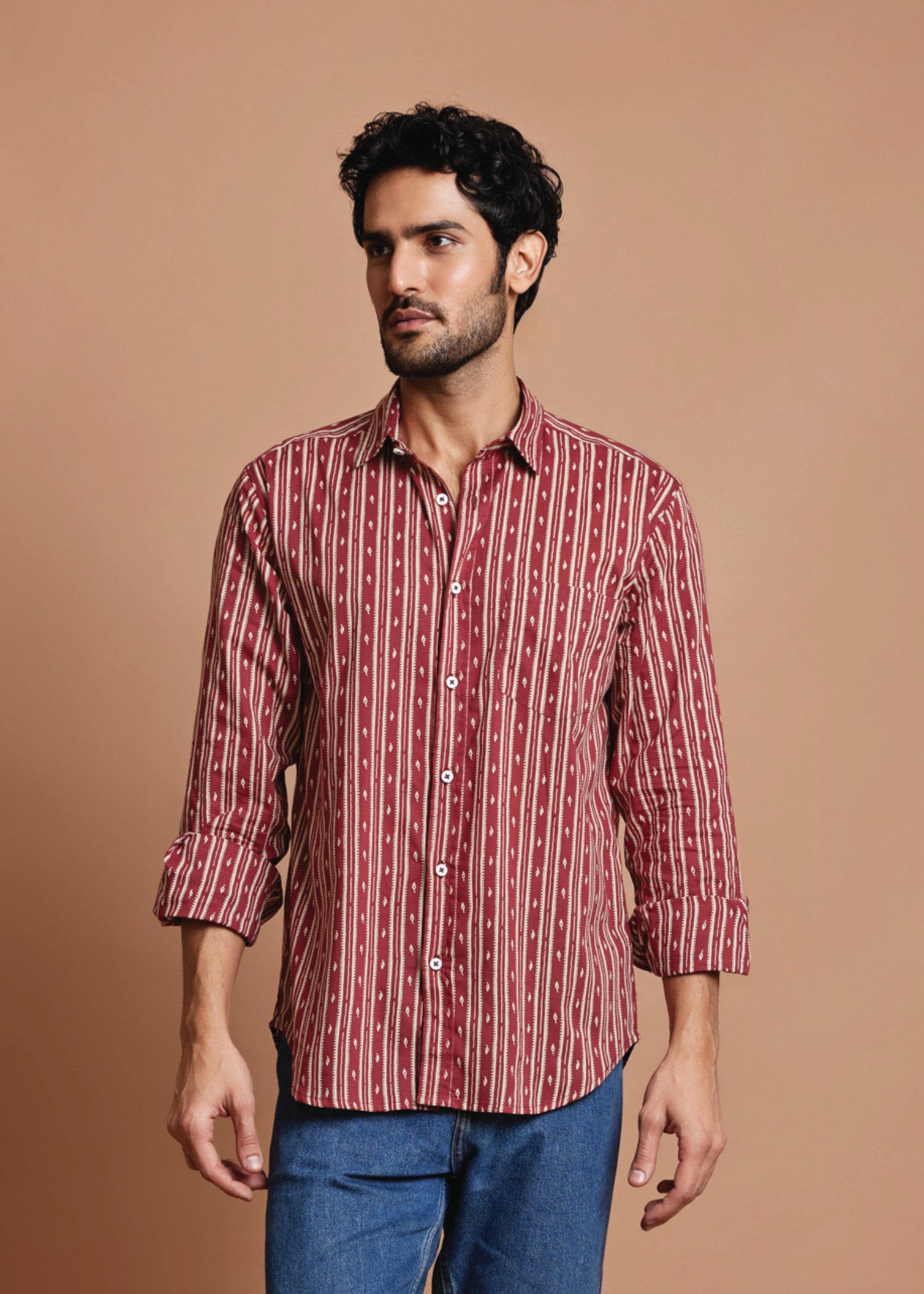 Maroon Regular Cotton Full Sleeve Shirt