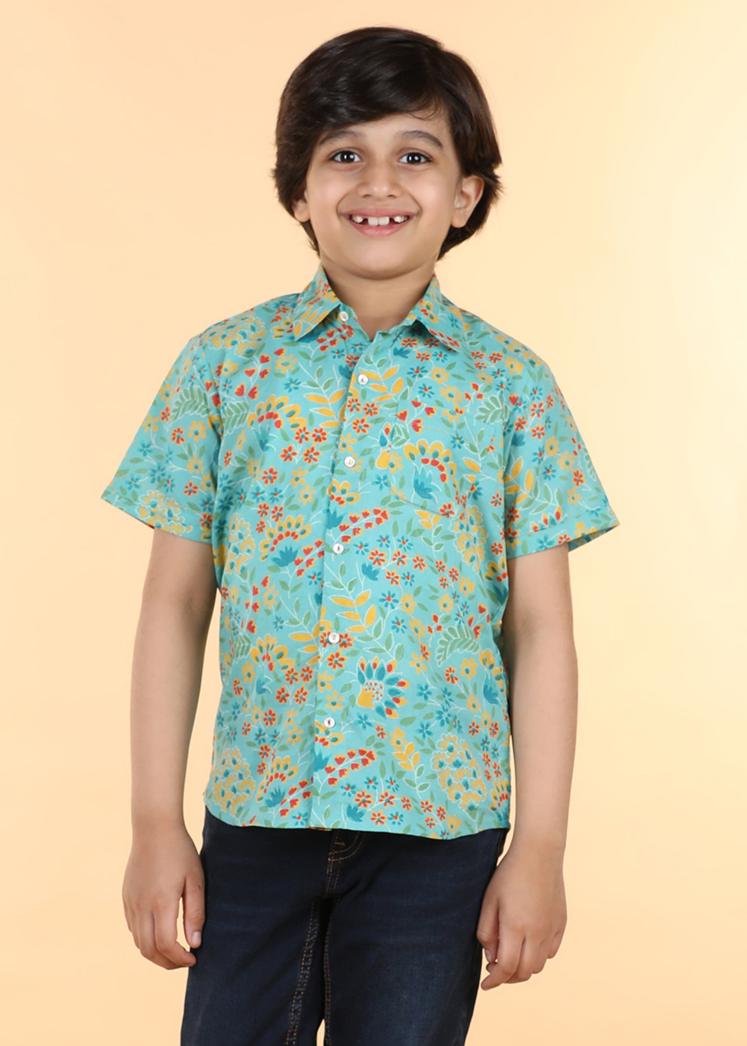 Teal Cotton Half Sleeve Round Hem Shirt Boys (6 Months -12 Yrs)