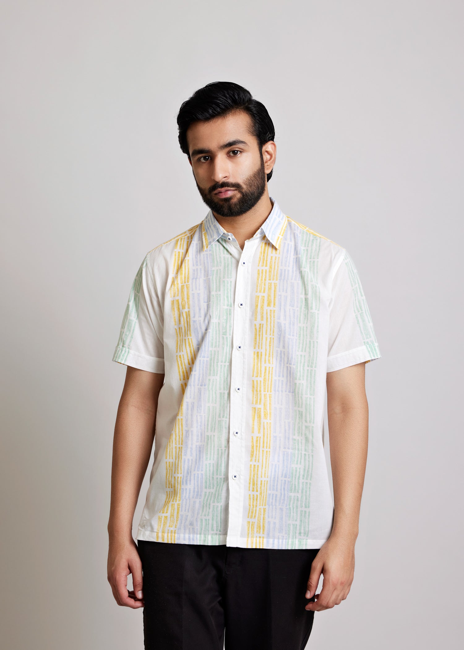 Multi & White Regular Cotton Half Sleeve Shirt