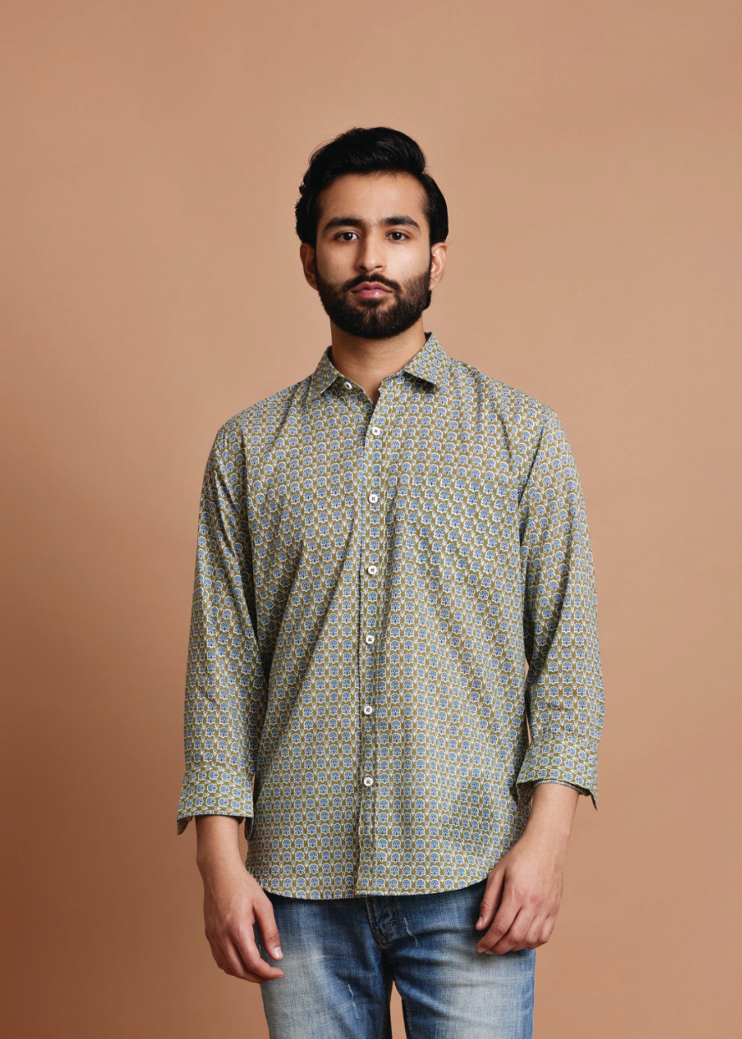 Meadow Green Regular Cotton Full Sleeve Shirt