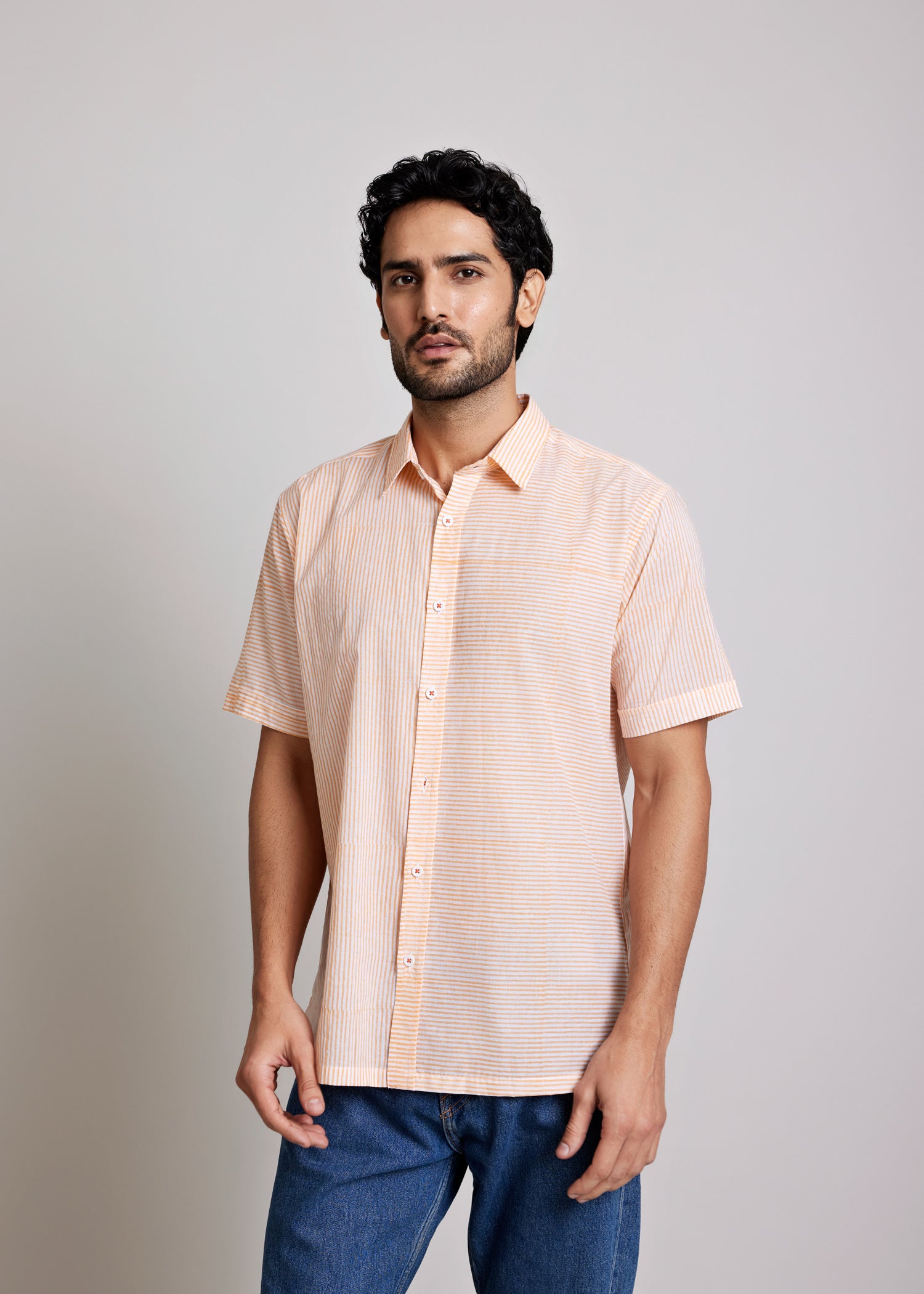 Orange Regular Cotton Half Sleeve Shirt