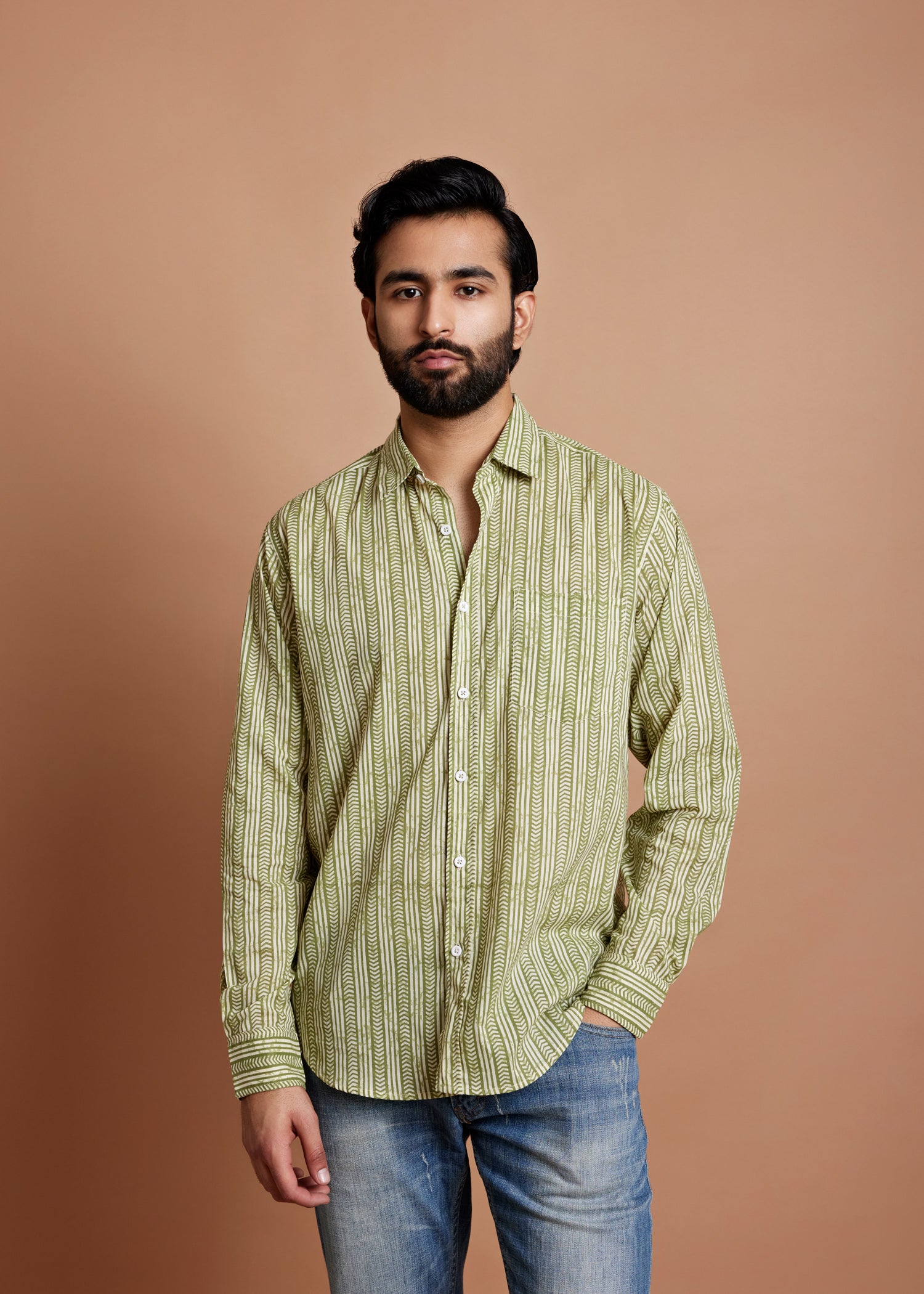 Meadow Green Regular Cotton Full Sleeve Shirt