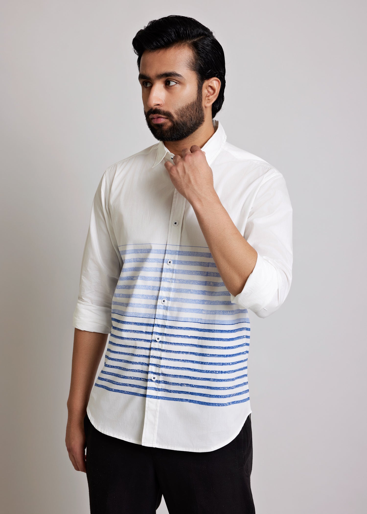 White & Blue Regular Cotton Full Sleeve Shirt