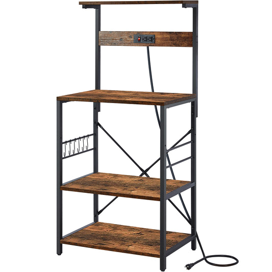 SUPERJARE Bakers Rack with Power Outlets, 65H Coffee Bar, 5-Tier Microwave  Stand with Storage, Coffee Station, Kitchen Rack with 6 S-Hooks, Kitchen