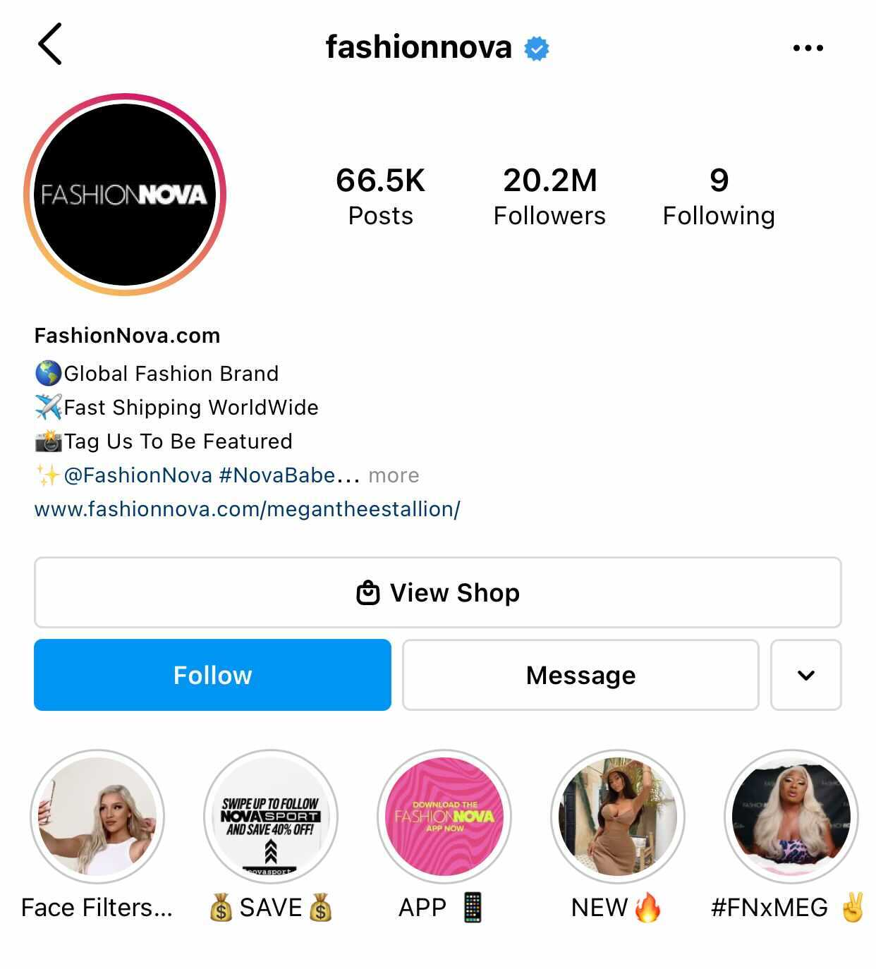 FashionNova的Instagram主页