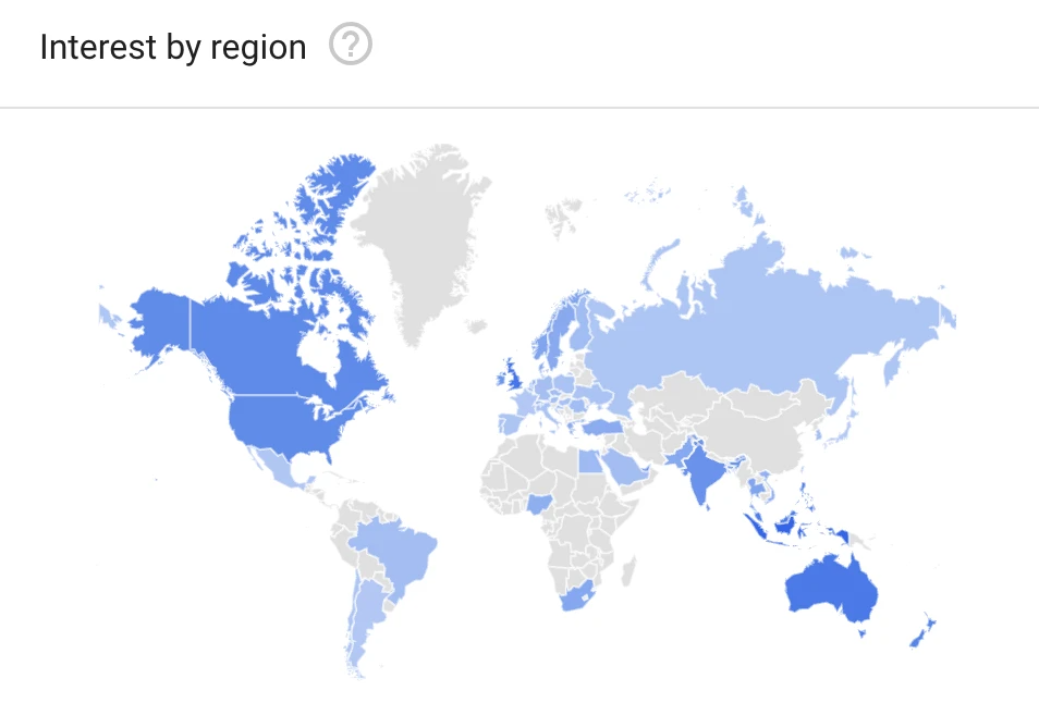 润唇膏搜索兴趣的全球分布图