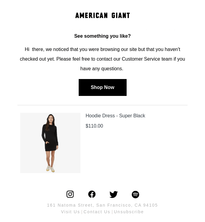 American Giant 的弃购邮件示例