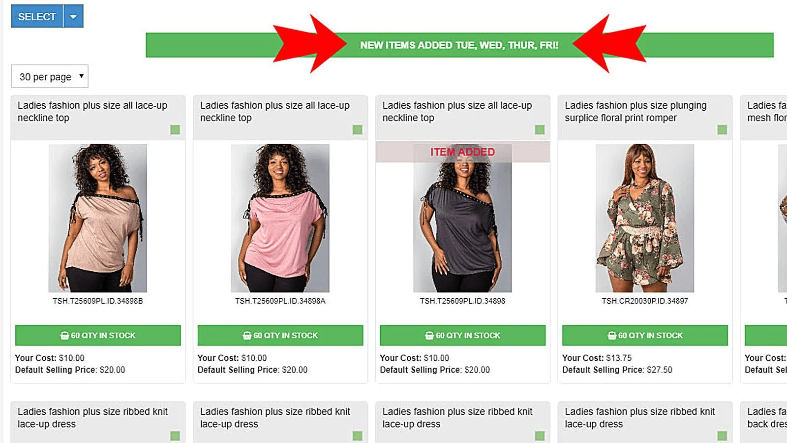 订购衣服的网页，有很多款式选择