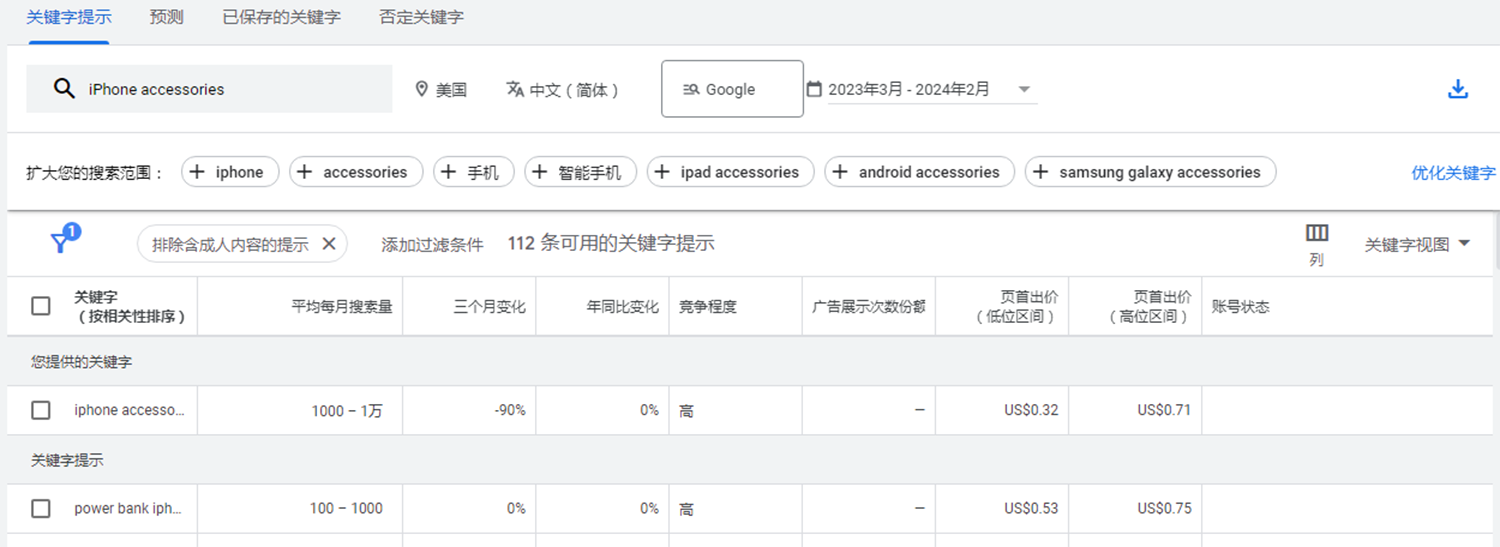 谷歌关键字规划工具