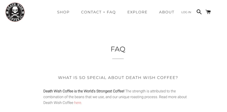 Death Wish Coffee常见问题页面