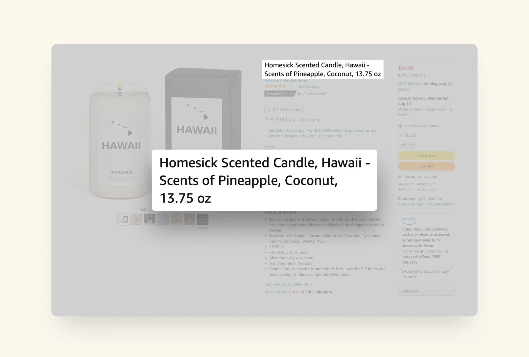 Homesick在亚马逊上的产品标题