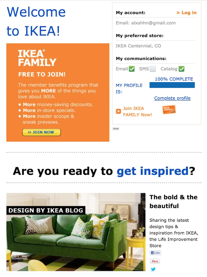IKEA 在欢迎邮件中分享博客和新产品