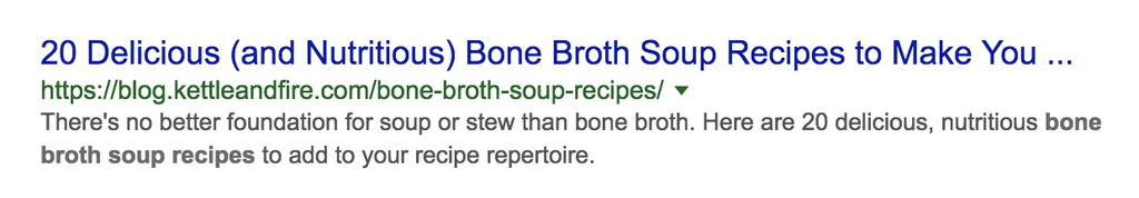  Kettle & Fire 获得了“骨汤食谱（bone broth soup recipes）”的排名