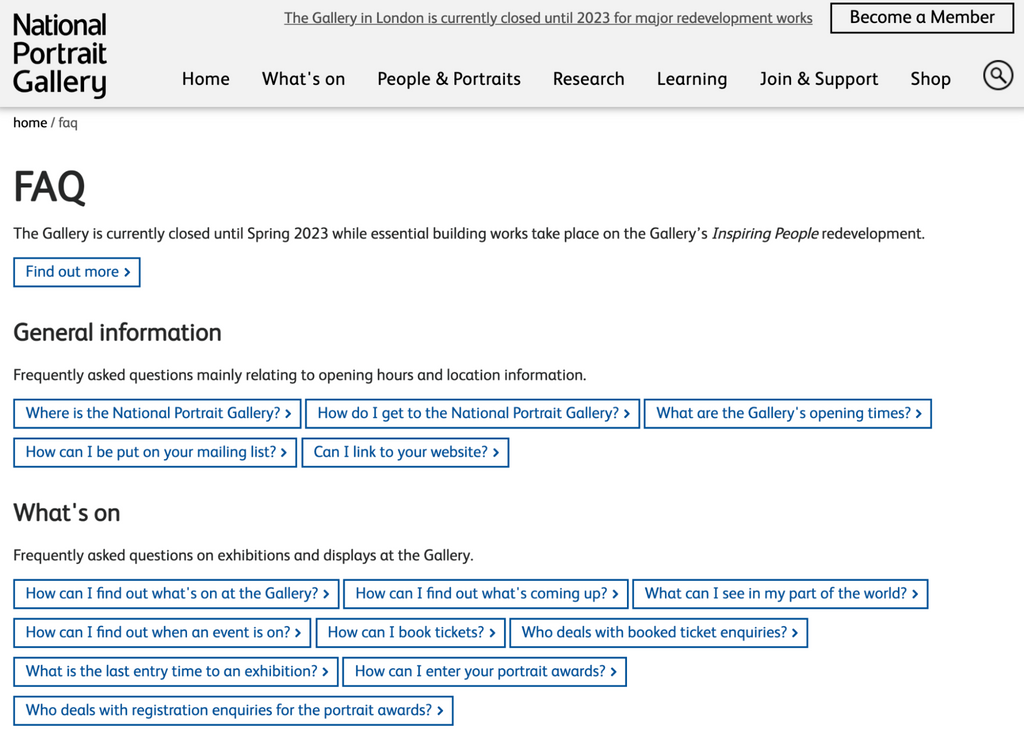 National Portrait Gallery 常见问题页面