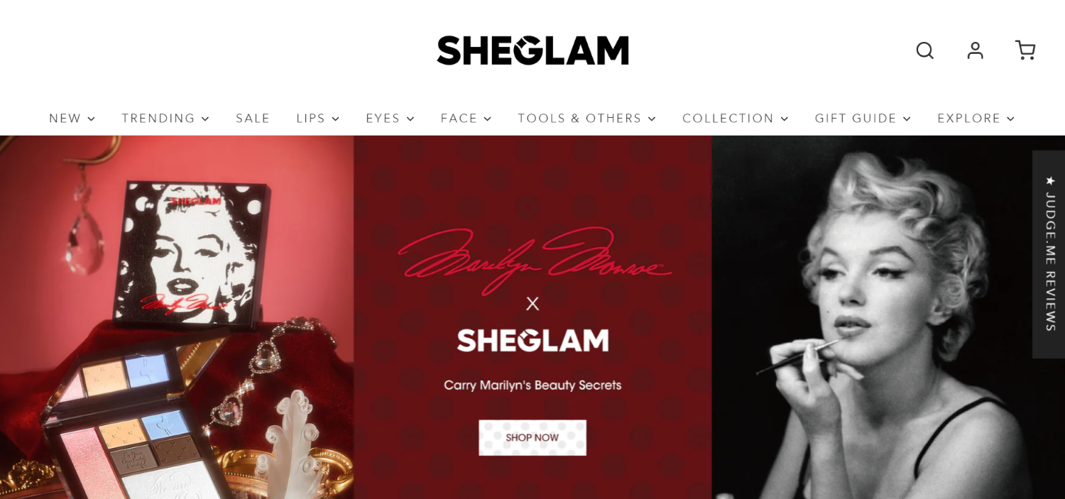 sheglam页面，一个女人和化妆品