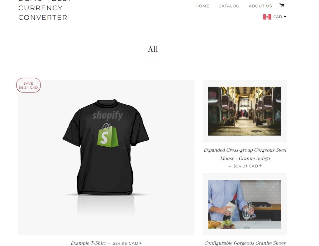 Shopify demo store using the BEST Currency Converter plugin