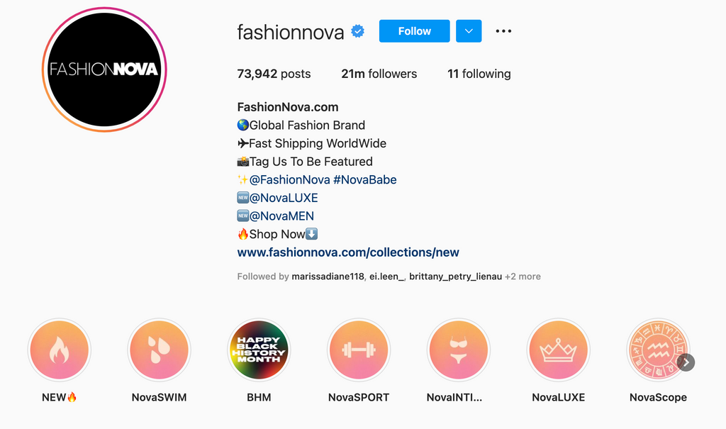 fashion-nova 的 Instagram 账号