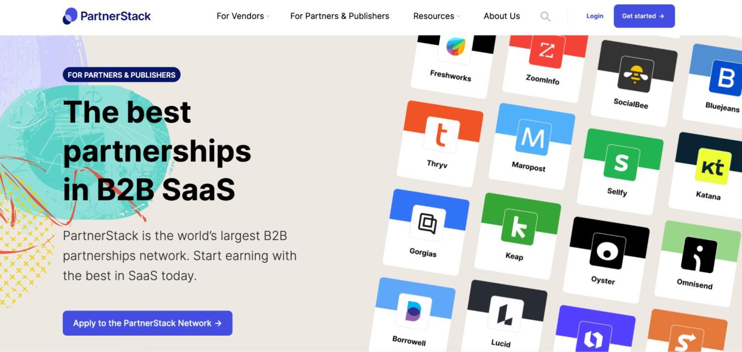使用Partnerstack管理联盟的品牌列表,包括Omnisend、Bluejeans、Freshworks、Gorgias和Lucid。
